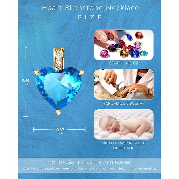 Genuine Birthstone Necklace for Girls Women, Heart Love Necklace for Twe… - Picture 9 of 16